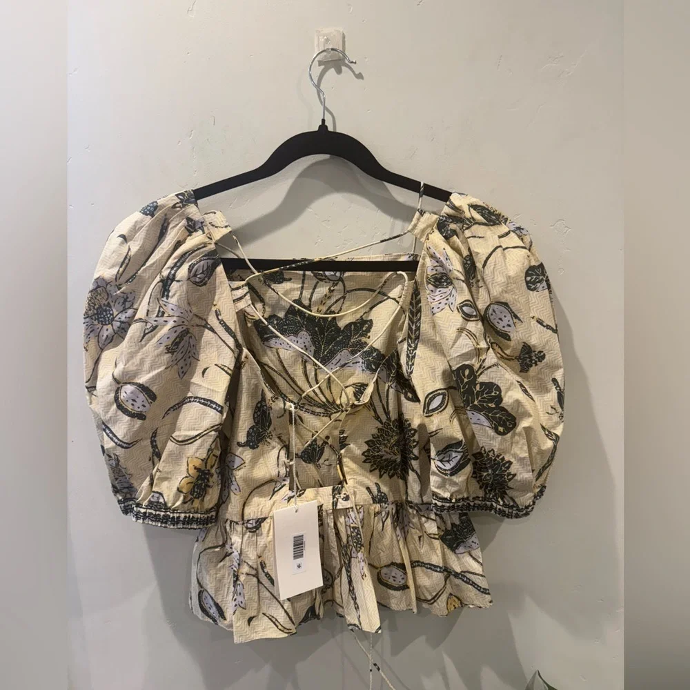 ULLA JOHNSON Carlotta Floral Cotton Peplum Top in Lemonbalm 🔥🔥✨✨✨ SZ 6 New - Picture 9 of 11